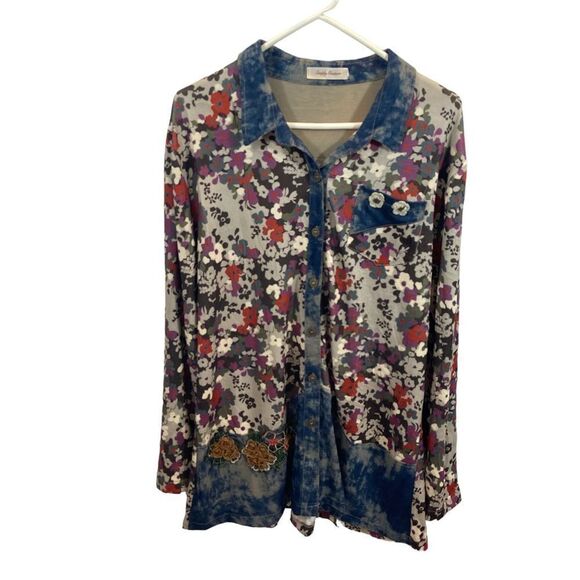 Ladies Simply Couture‎ Brand Button Down Floral Blouse Size Large - Picture 3 of 13